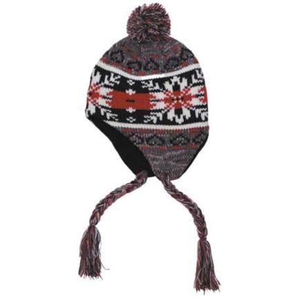 Zimní pletená čepice PERU CUSCO - červená/šedá